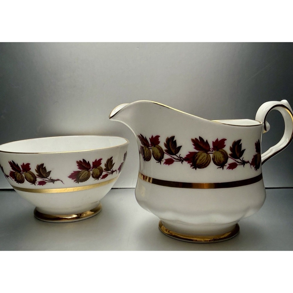 Vintage Imperial Fine China Gooseberry&Leaf Sugar Bowl & Creamer Made In England